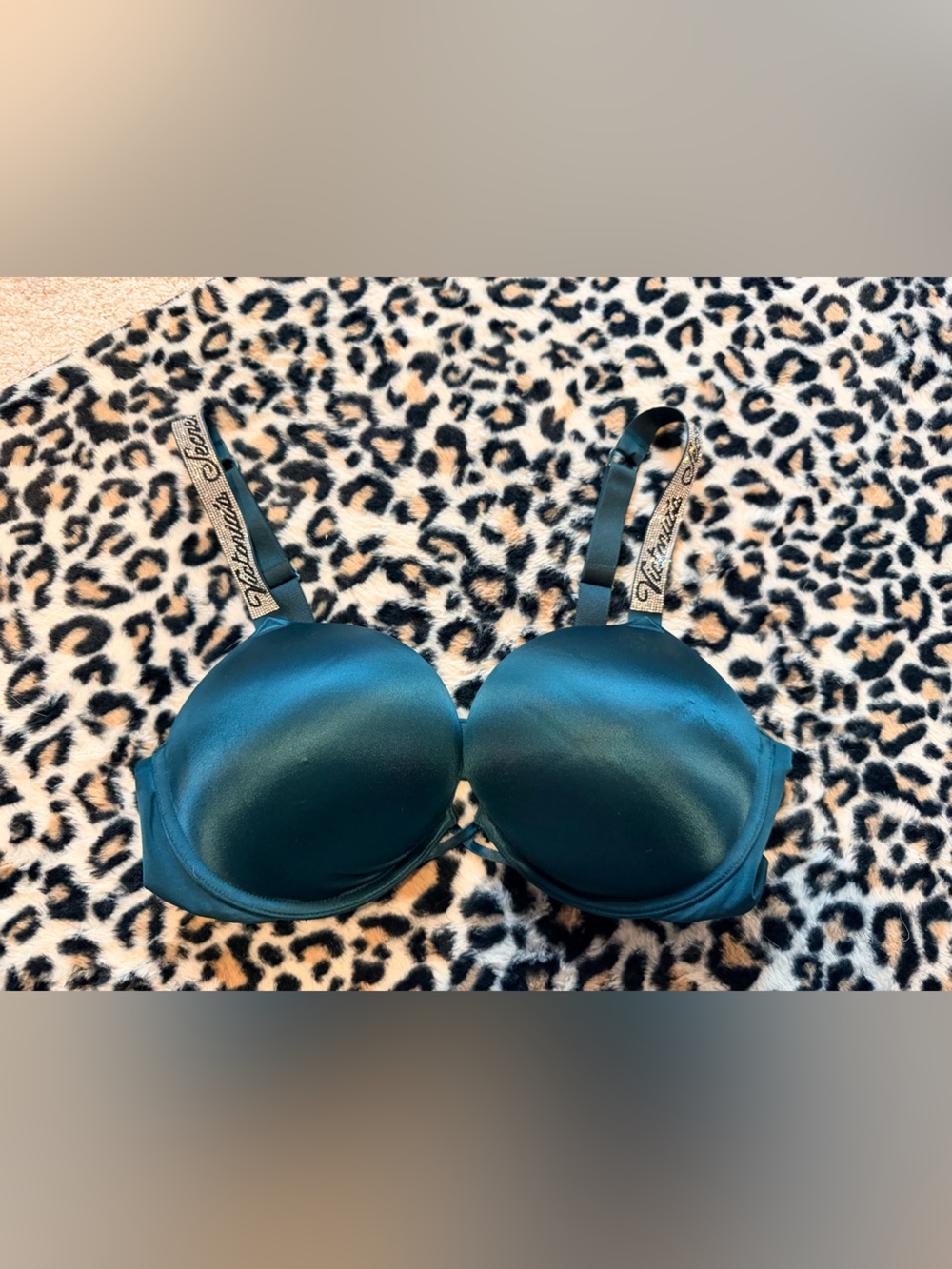 Victoria's Secret Teal Satin Push-Up Bra with Logo Straps